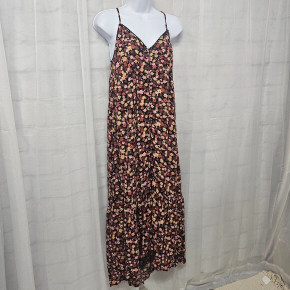 Mossimo Dress Babydoll Maxi Pink Black Floral Boho Festival Sleeveless M - Picture 3 of 9
